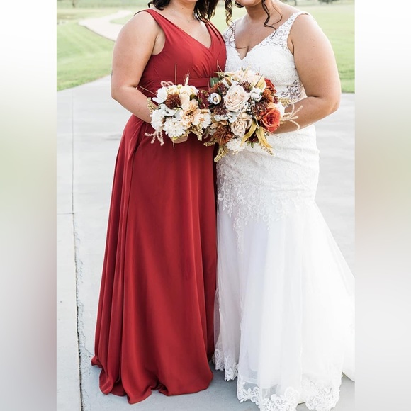 Azazie Rust Orange Aline Full Length Formal Dress - Picture 4 of 7